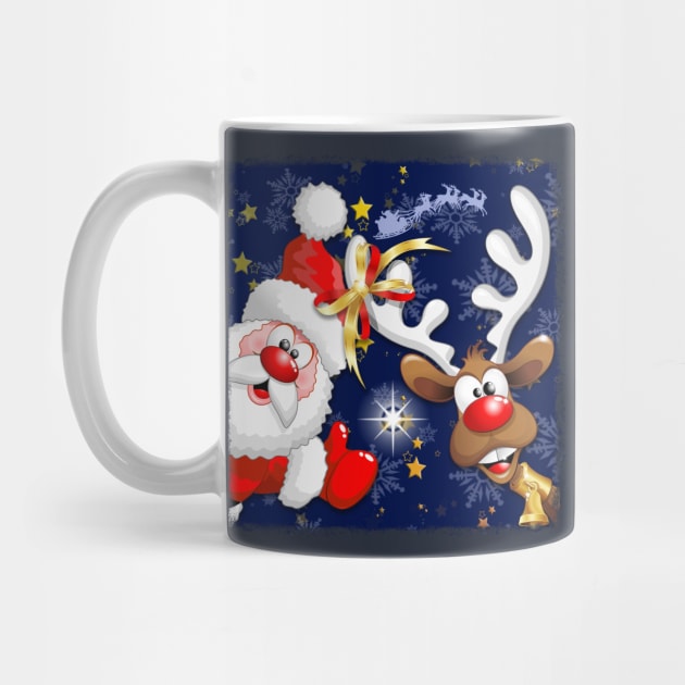 Merry Christmas Happy Santa and Reindeer by BluedarkArt